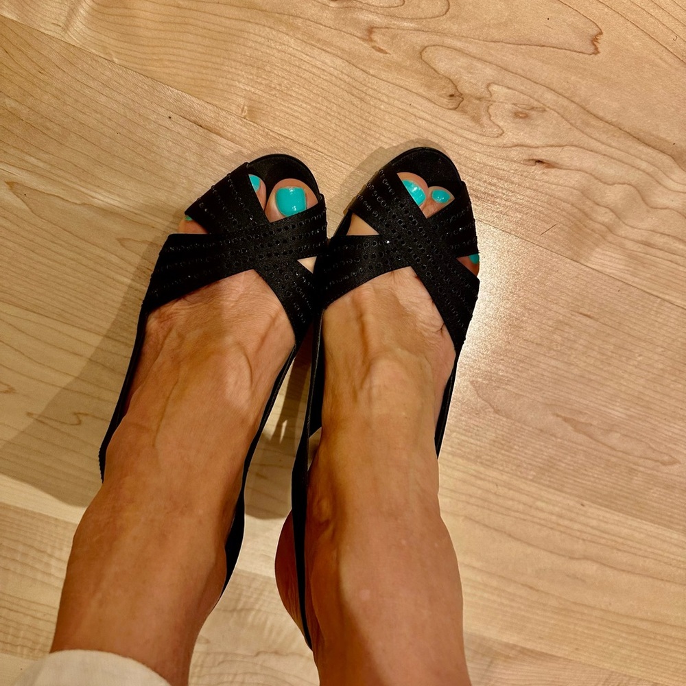Nina Elegant Black Satin Slingback Heels with Studded Crisscross Straps - Picture 14 of 14